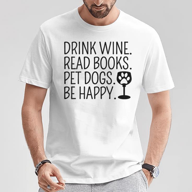 Women's Drink Wine Read Books Pet Dogs Book Lover Dog Mom T-Shirt Unique Gifts