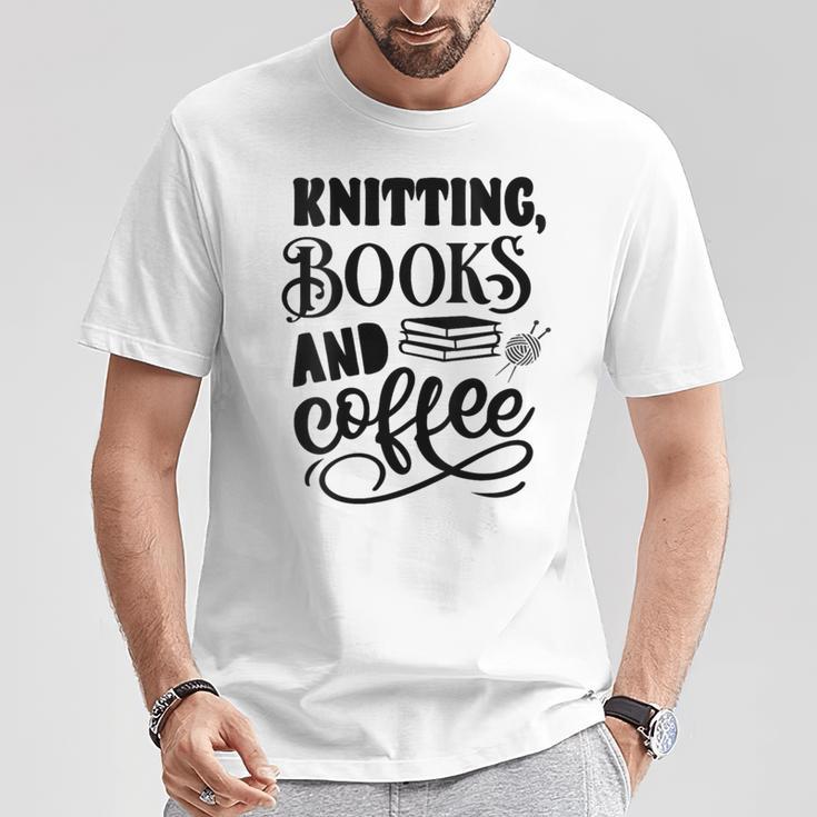 Women's Knitting Books And Coffee Knitter Reader Coffee Lover T-Shirt Unique Gifts