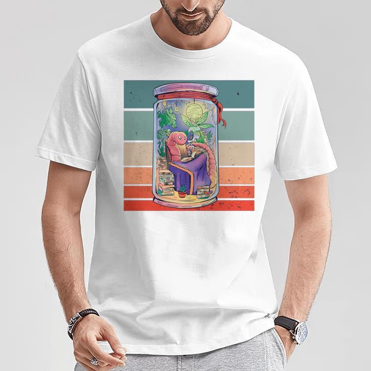 Worm Cozy Reading Books Plants Lamp Relaxation Nature Animal T-Shirt Unique Gifts