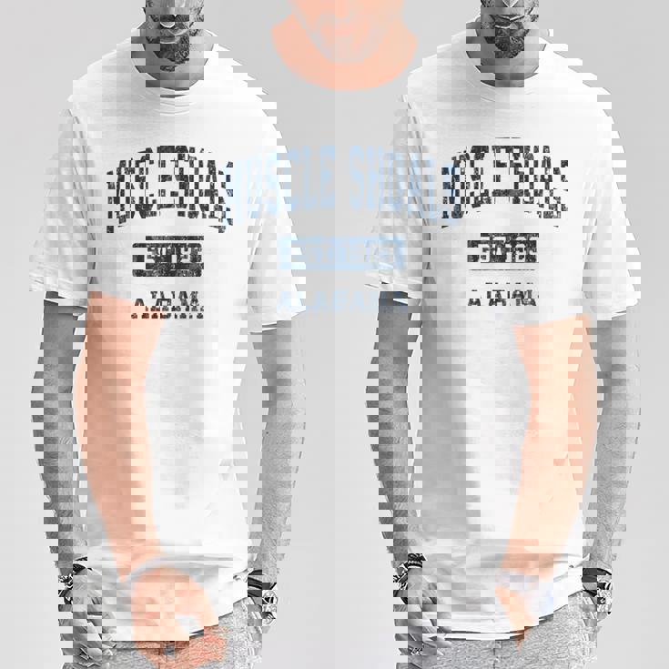アラバマ州マッスルショールズアラバマ州ヴィンテージスポーツエスタブリッシュドネイビーデス Tシャツ 面白い贈り物