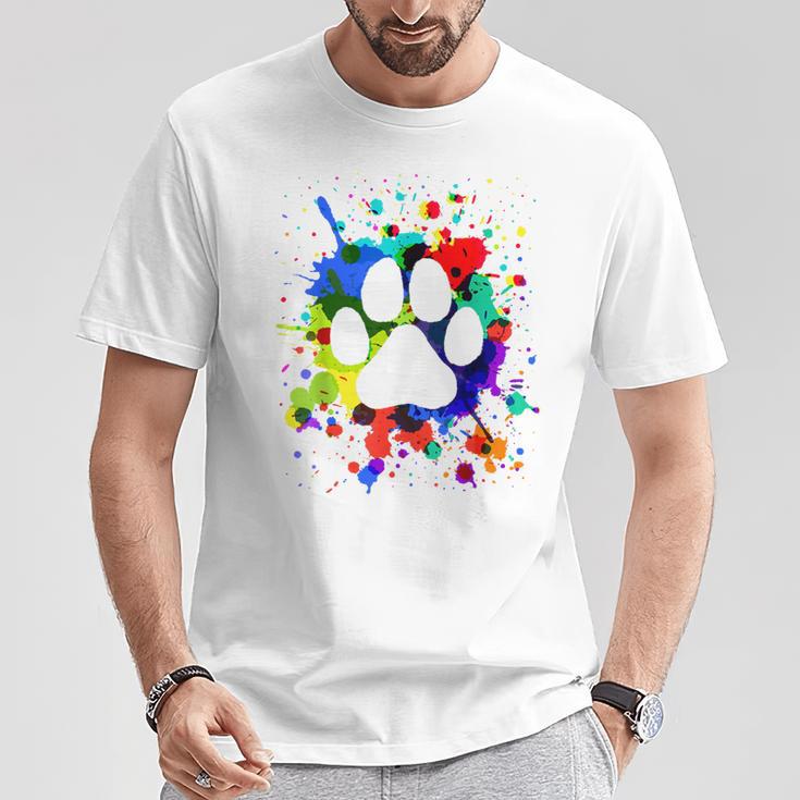 カラフルペイント スプラッター 肉球プリント 猫 犬 Tシャツ 面白い贈り物