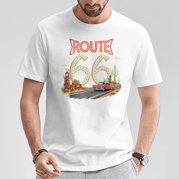 クラシック レトロ ルート66 砂漠の情景 赤 ヴィンテージ 車 Tシャツ 面白い贈り物