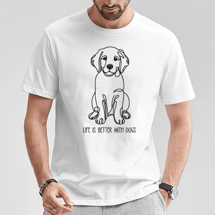 ゴールデンレトリバー シルエット ラインアート 犬と暮らす幸せ メッセージデザイン Tシャツ 面白い贈り物
