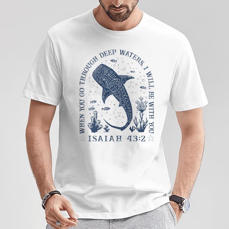 ジンベイザメ イザヤ 43 2 オーシャン 聖書 詩 アート 背面 Tシャツ 面白い贈り物