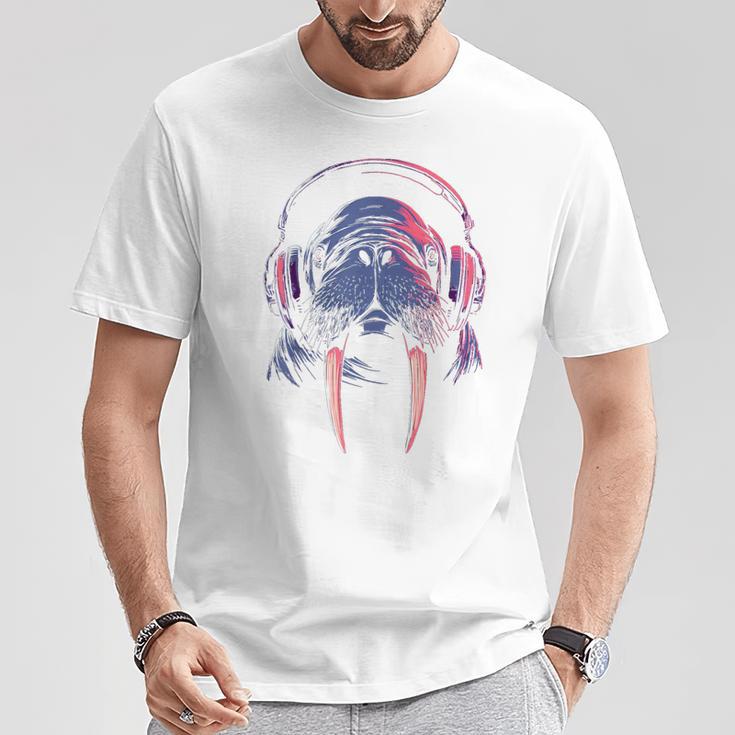 セイウチ ゲーミング 音楽 ヘッドフォン レトロ クール Tシャツ 面白い贈り物