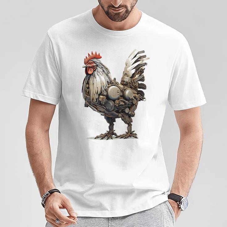 ニワトリ アニマルプリント 動物園 ロボット アートワーク 彫刻 ニワトリ Tシャツ 面白い贈り物