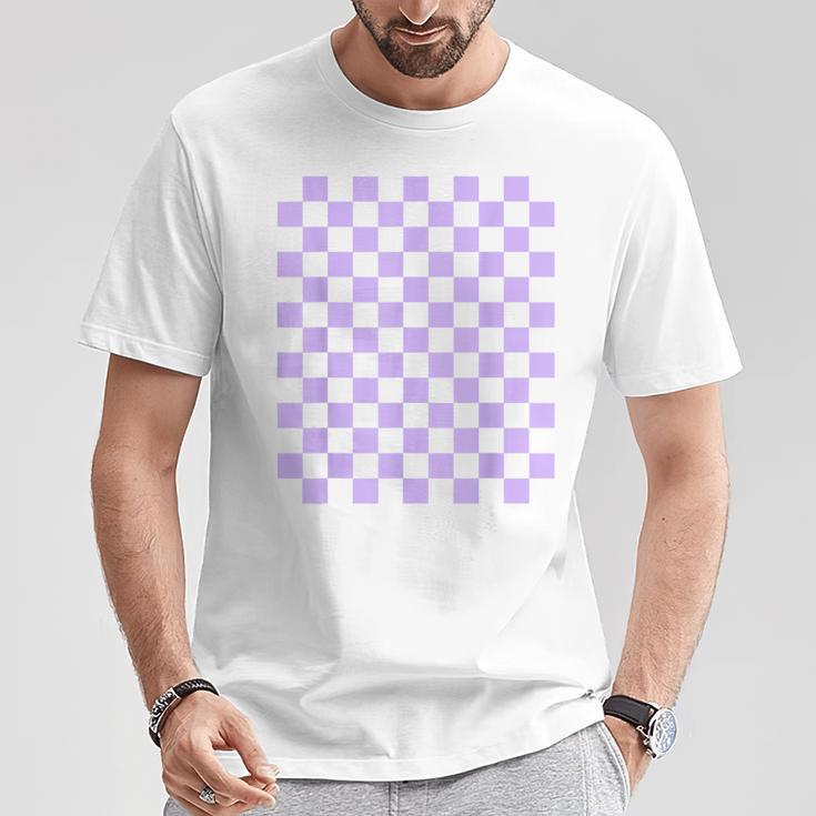 パープルラベンダーチェッカーボード Tシャツ 面白い贈り物