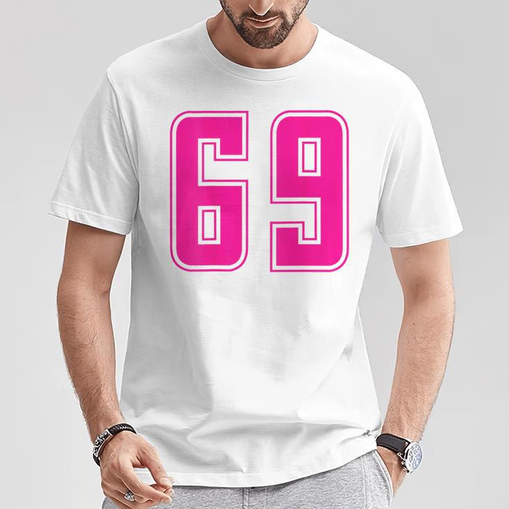 ピンク色背番号 69 チーム短大スポーツピンク色背番号付きユニフォーム Tシャツ 面白い贈り物