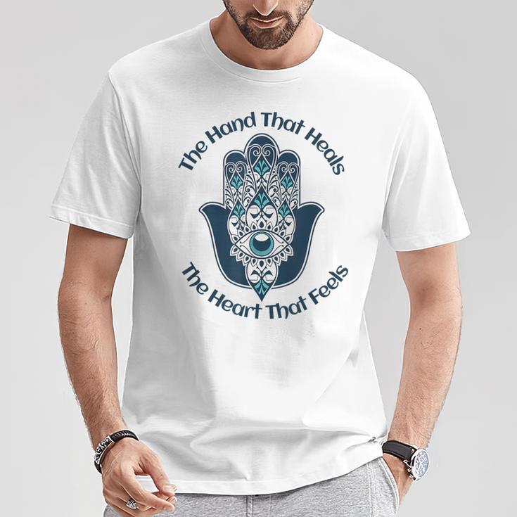 ファティマの手を感じる心を癒す手 Tシャツ 面白い贈り物