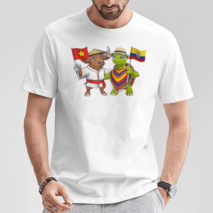 ベトナム・エクアドル国旗 ベトナムのルーツ 誇り高きエクアドルの遺産 ベトナムの誇り Tシャツ 面白い贈り物