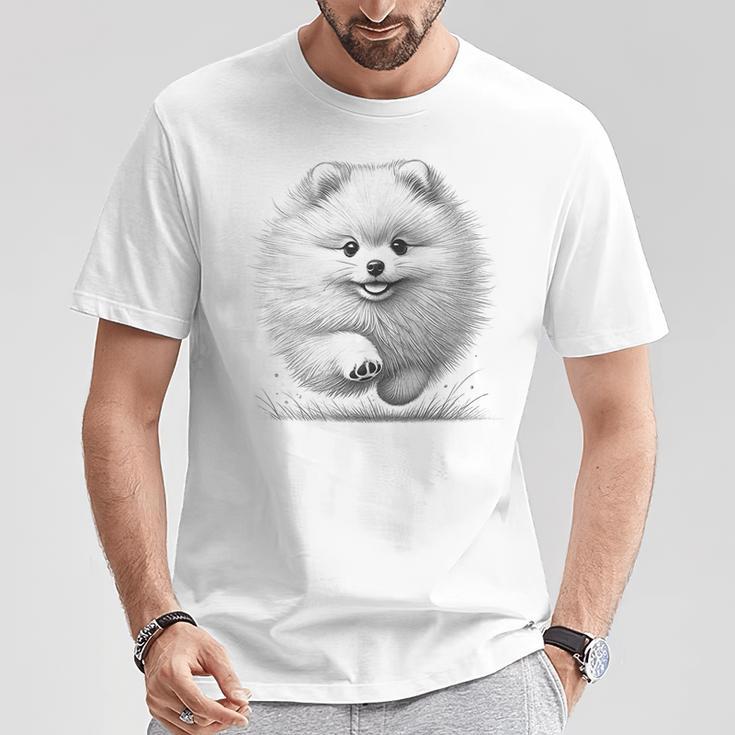ポメラニアンポンポン犬のランニングデザインのアイデア Tシャツ 面白い贈り物