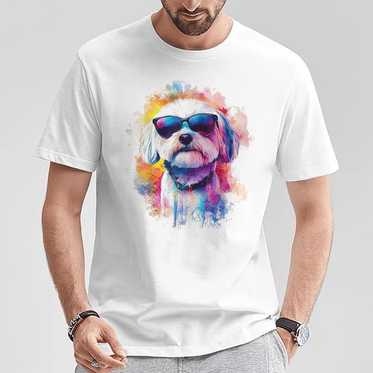マルチーズ 犬 グラフィック ペット アートワーク サングラス マルチーズ Tシャツ 面白い贈り物