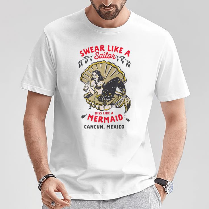 レトロカンクン メキシコ おもしろパーティー ピンナップ マーメイド カレッジブレイク Tシャツ 面白い贈り物