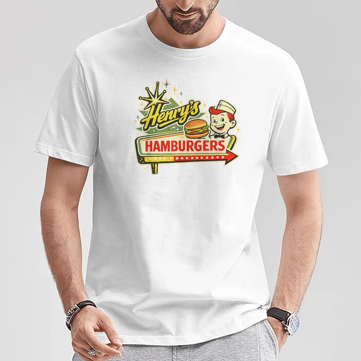 レトロダイナーサインアート ヘンリーのハンバーガー Tシャツ 面白い贈り物