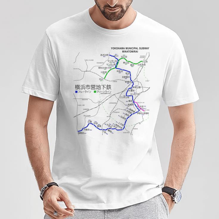 横浜市電鉄線鉄道おみやげ路線図 Tシャツ 面白い贈り物