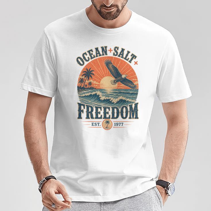 海 塩 自由 沿岸 愛国的 ワシ レトロ 夕日 長袖tシャツ Tシャツ 面白い贈り物