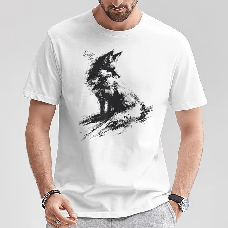 狐 アニマル柄 モチーフ 抽象 イラスト 絵画 狐 Tシャツ 面白い贈り物