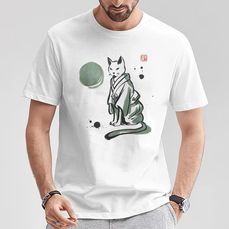 猫 和 着物 日本 伝統 ママ パパ キッズ Tシャツ 面白い贈り物