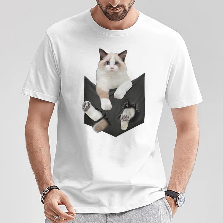 猫好き ラグドール 猫 ポケット入り Tシャツ 面白い贈り物