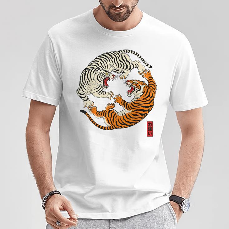 陰陽風水太地-虎 日本中国美術 Tシャツ 面白い贈り物