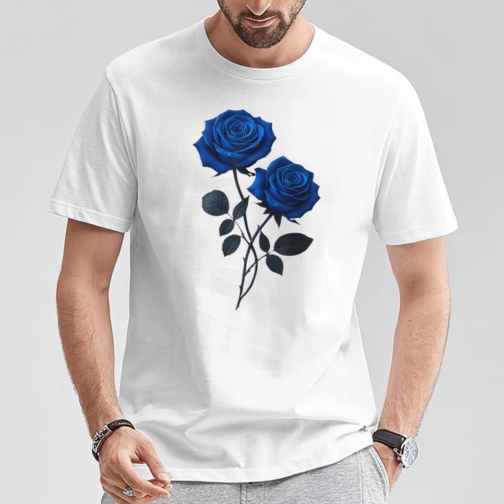 青いバラ 花 カップル ゴシック ファンタジー 花 美的 アート Tシャツ 面白い贈り物
