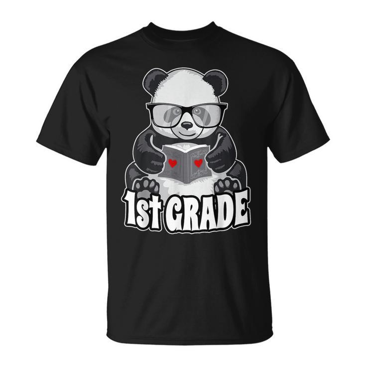 1st Grade Back To School Panda Book Reader Teacher Heart T-Shirt