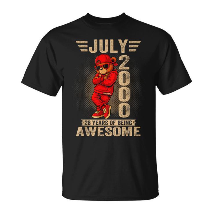 2000年7月26日誕生日メンズレディース素晴らしいテディベア。 Tシャツ