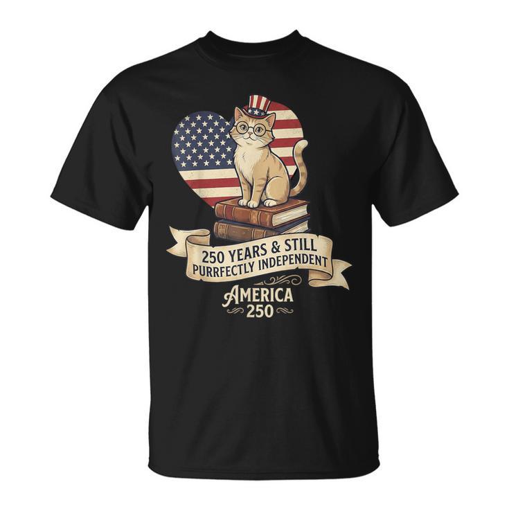 250 Anniversary USA Shirt Book Cute Cat 4th Of July T-Shirt