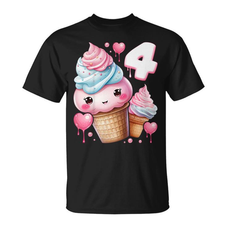 4歳のバースデーガール アイスクリーム 背番号4 Tシャツ
