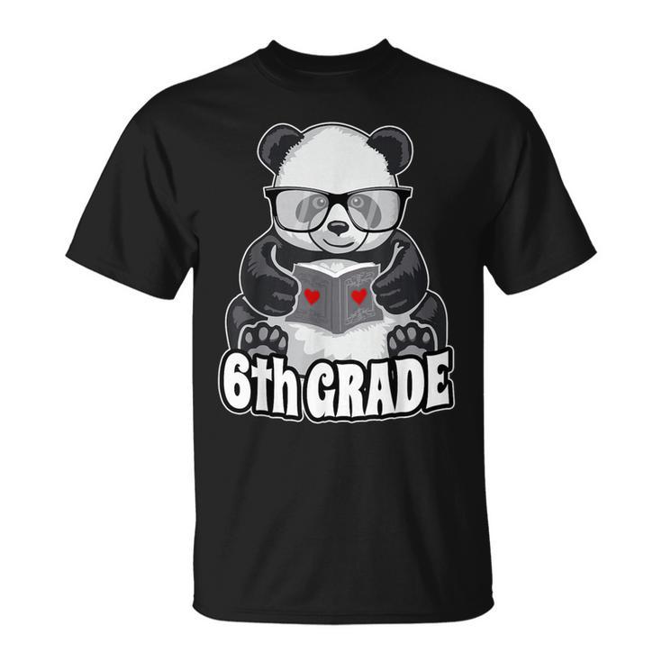 6th Grade Back To School Panda Book Reader Teacher Heart T-Shirt