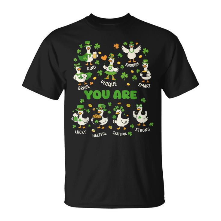 You Are Affirmations Goose StPatrick's Day Book Teacher T-Shirt