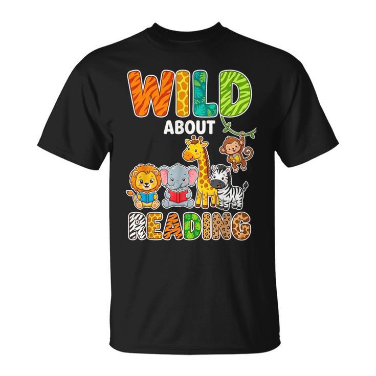 Animal Print For Boys Girls Kids Wild About Reading Books T-Shirt