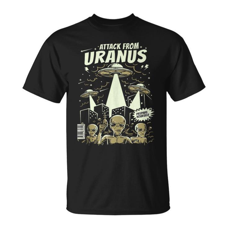 Attack From Uranus Retro Space Alien UFO Comic Book T-Shirt