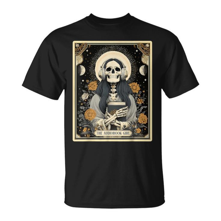 The Audiobook Girl Books Headphones Tarot Card Skeleton T-Shirt The Audiobook Girl Books Headphones Tarot Card Skeleton T-Shirt