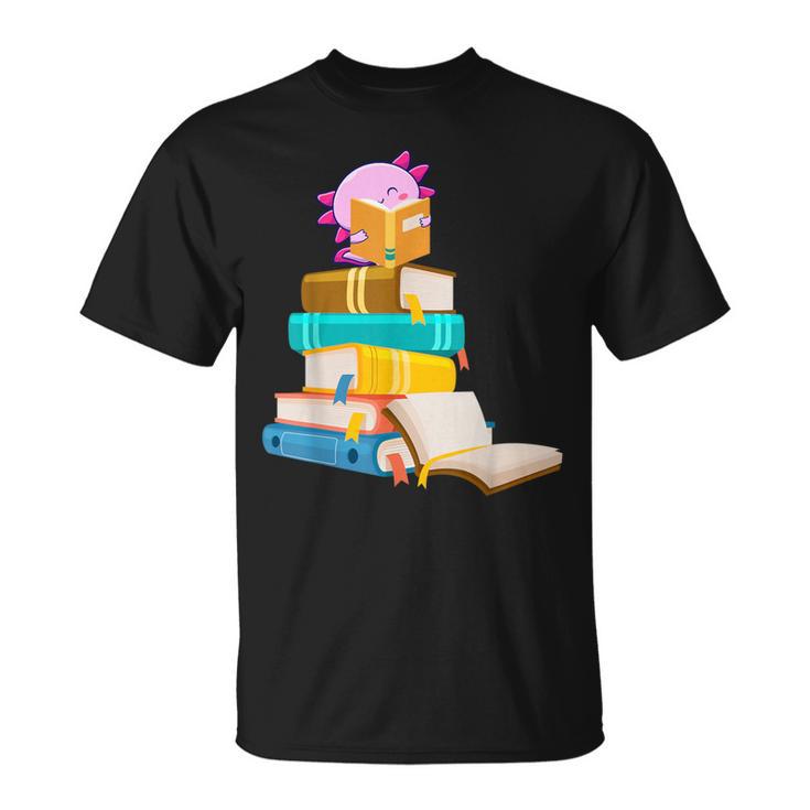 Axolotl Reading Book Bookworm Book Lover Girls Boys T-Shirt