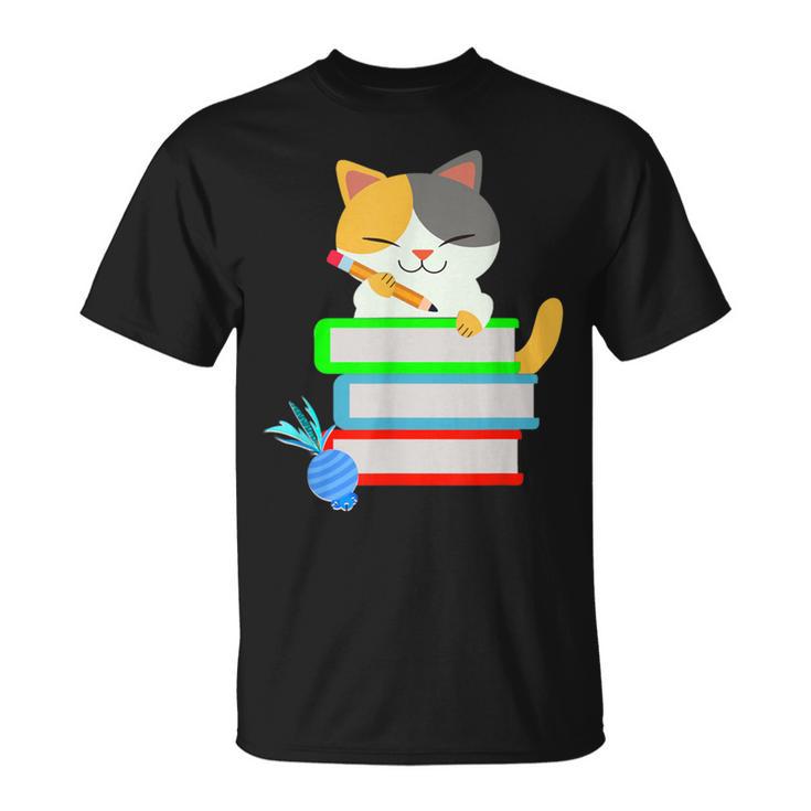 Back To School Kawaii Cat School Books Homework For Men Women Kids T-Shirt