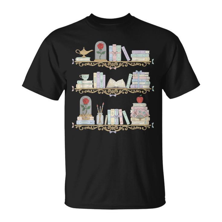 Belle Inspired Book Shelf Art Rose Book Lover For Women T-Shirt