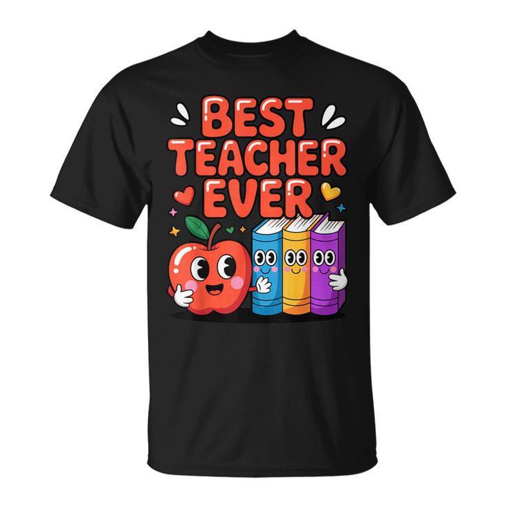 Best Teacher Ever Cute Apple Books School Classroom Vibes T-Shirt