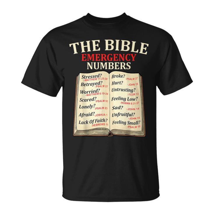 The Bible Book Of Emergency Numbers Religious Christian T-Shirt