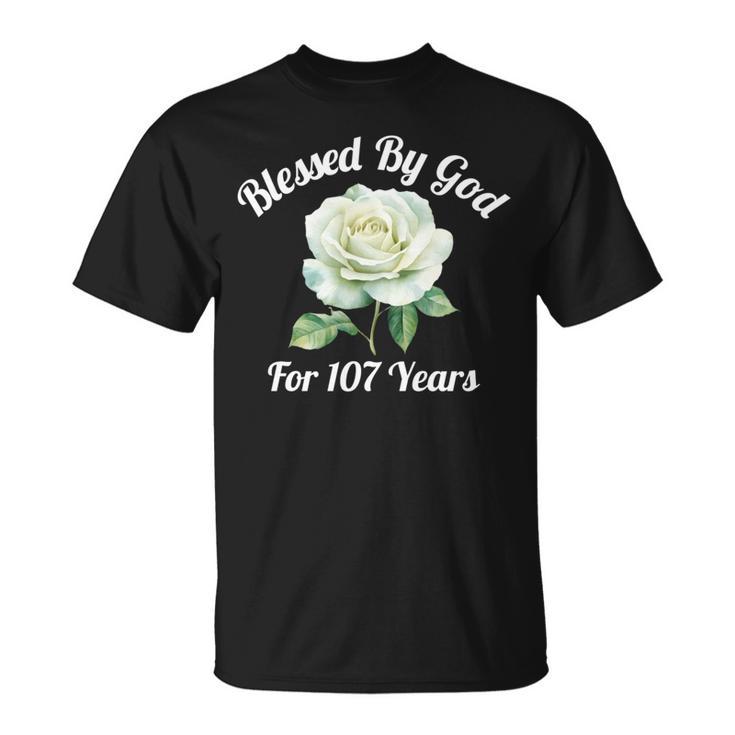 Blessed By God For 107 Yeasオールドローズフラワー 107歳の誕生日 長袖tシャツ Tシャツ
