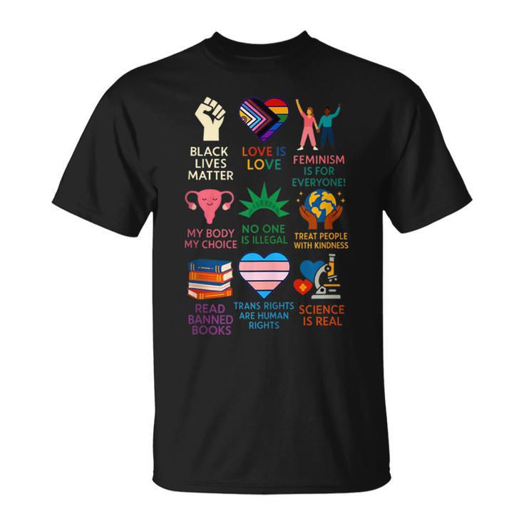 BLM Human Rights Feminism Trans Science Books LGBTQ Kindness T-Shirt