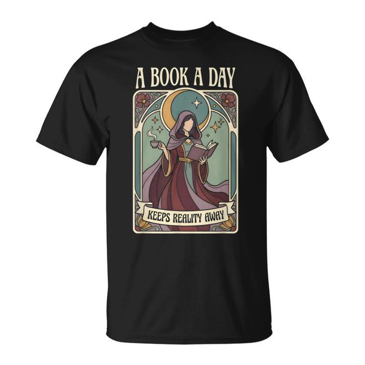 A Book a Day Keeps Reality Away Fairy Reading Tarot Card T-Shirt