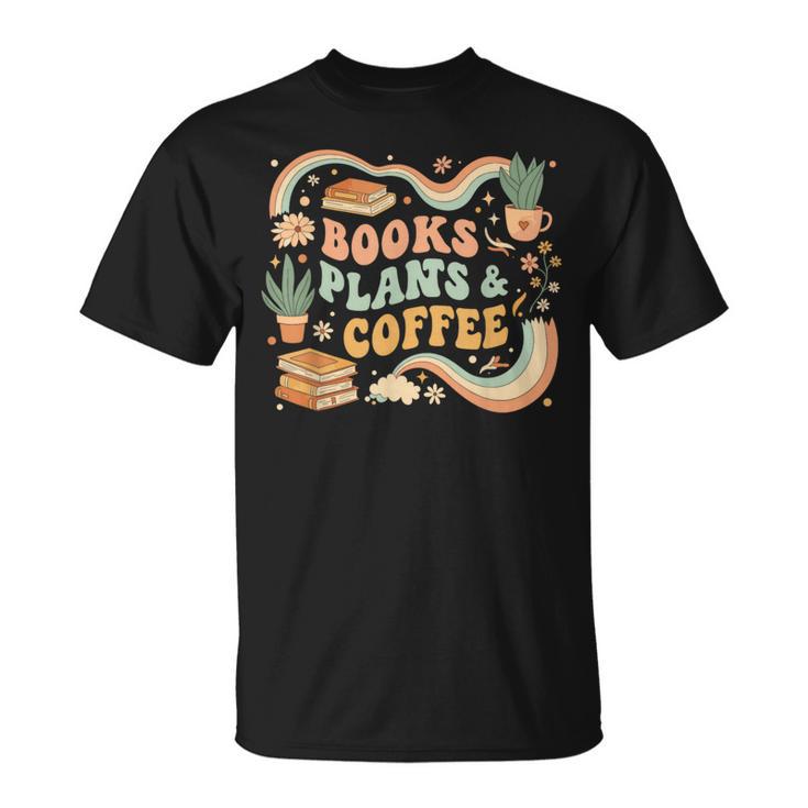 Book Lover Coffee Plants Retro Cozy Succulent Reading Groovy T-Shirt