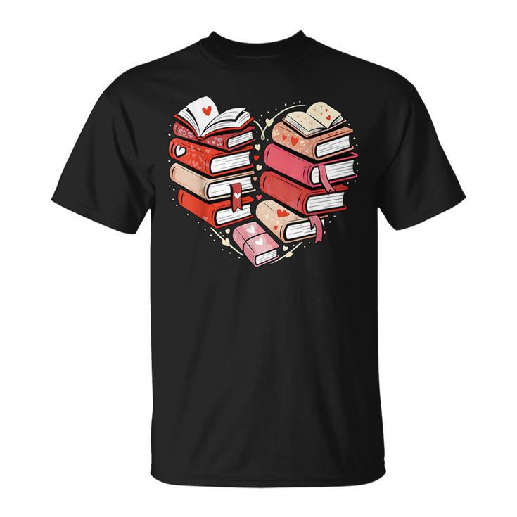 Book Lover Heart Shape Reading Librarian Valentine Men Women T-Shirt