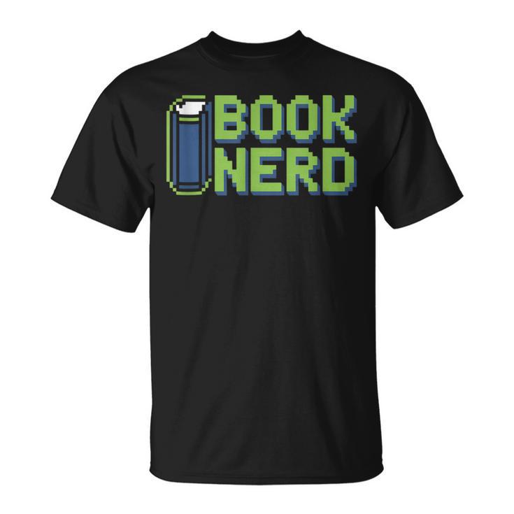 Book Nerd Pixel Retro Reading Bibliophile Gamer T-Shirt