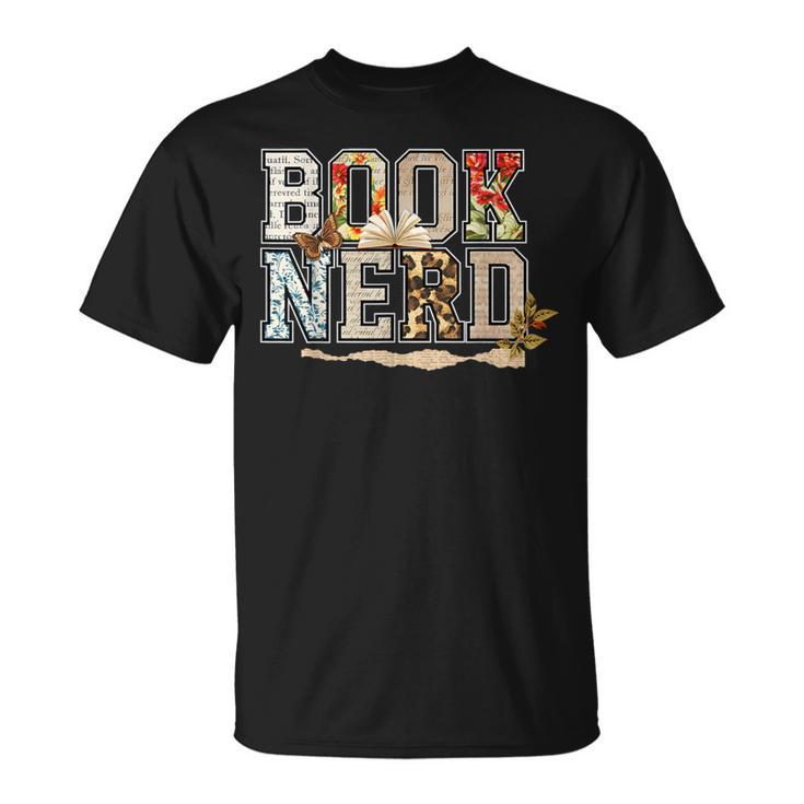 Book Nerd Vintage Floral Aesthetic Leopard Print T-Shirt