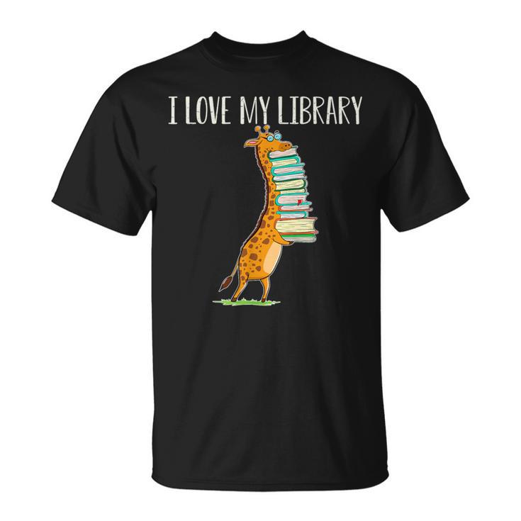 Book Reading Giraffe I Love My Library T-Shirt