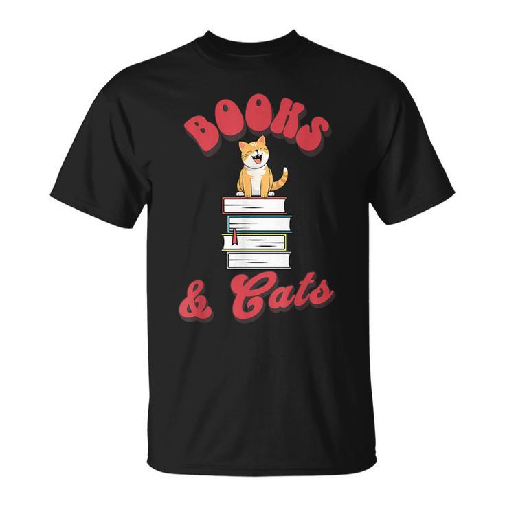 Books And Cats Book Lovers Cat Lovers Teacher Writer T-Shirt
