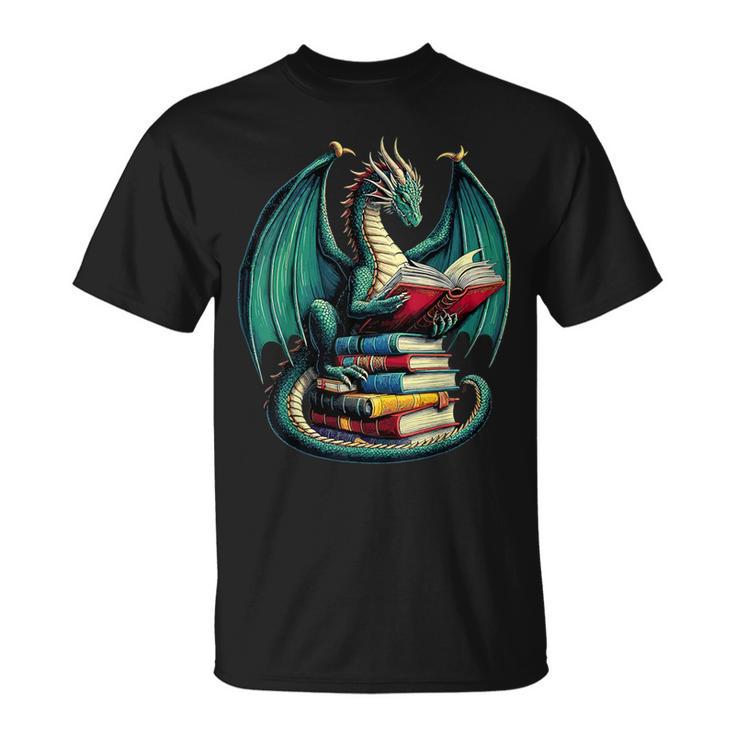 Books Dragon Reading Book Lover T-Shirt