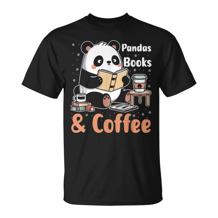 Books Reading Reader Panda Panda Books And Coffee T-Shirt